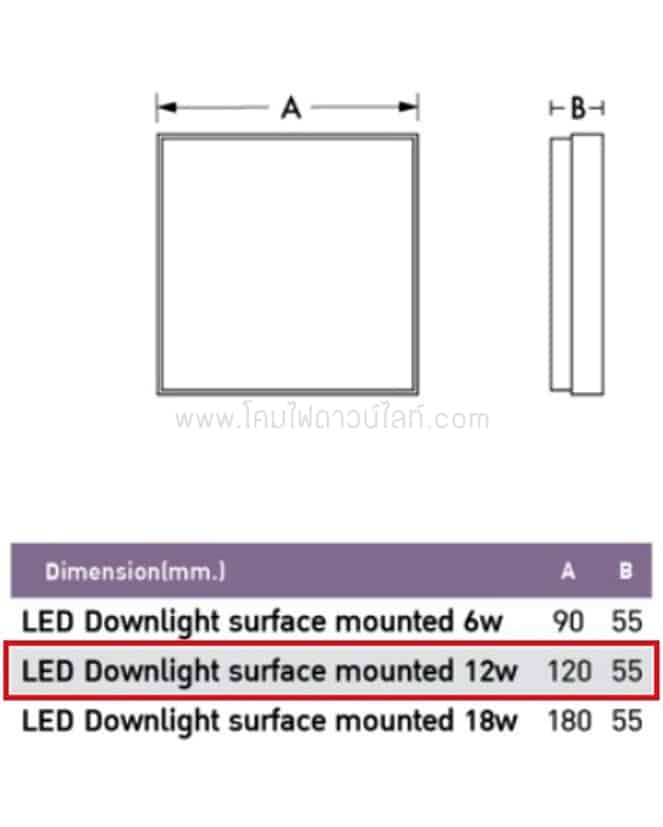 ดาวน์ไลท์ LED ติดลอย หน้าเหลี่ยม 12W (เดย์ไลท์) EVE