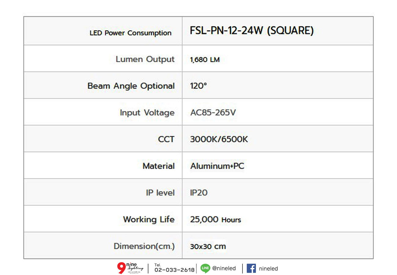 ดาวน์ไลท์ LED 24W หน้าเหลี่ยม (วอร์มไวท์) FSL